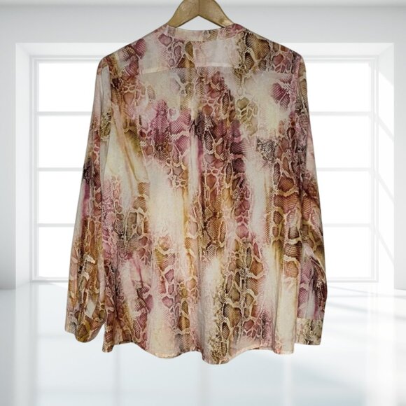 Calvin Klein Snake Print Blouse Button Down Shirt Top M Animal Reptile Pockets - Picture 3 of 11